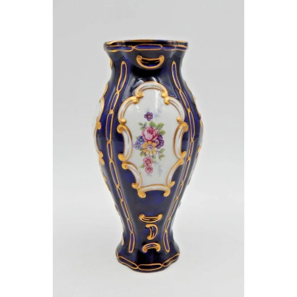 Royal Dux Countess Collection Cobalt Blue Gold Hand Painted Vase Czechoslovakia